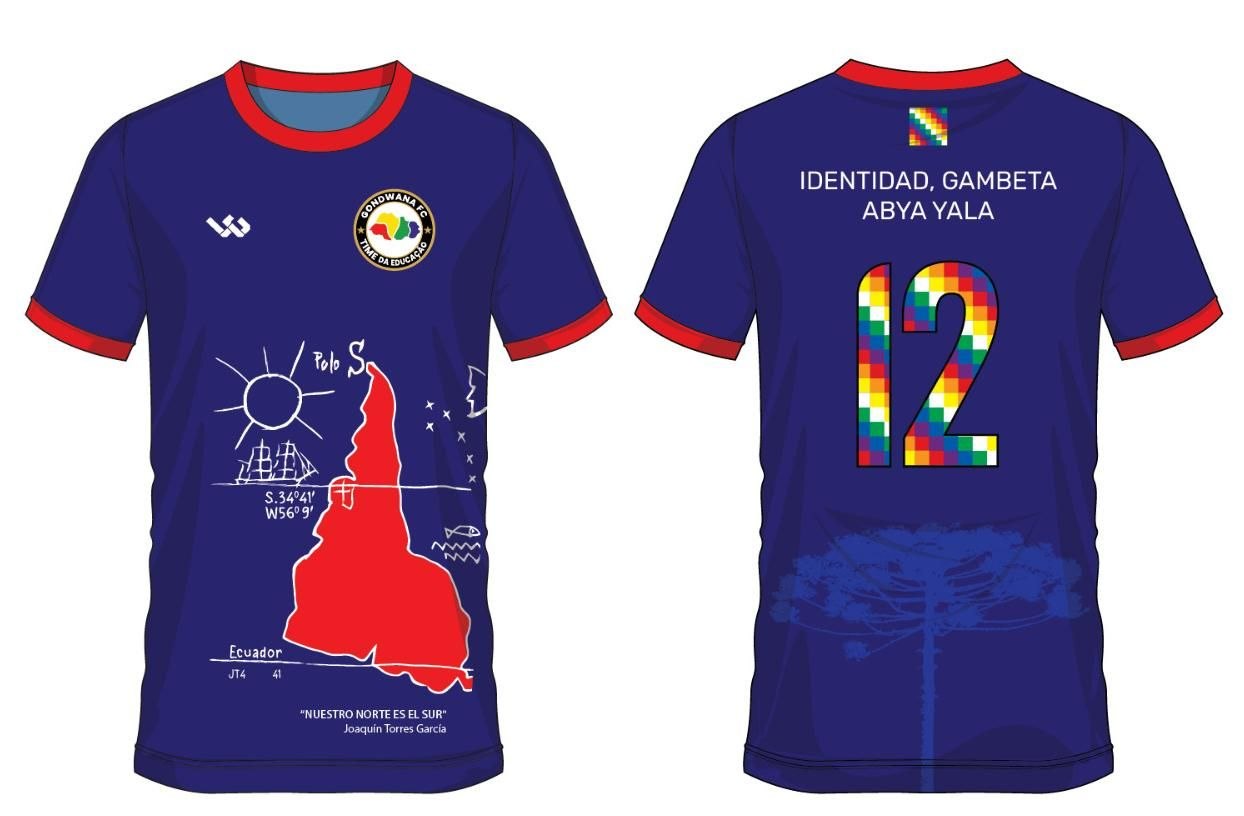 Camisa Abya Yala sobre fundo azul