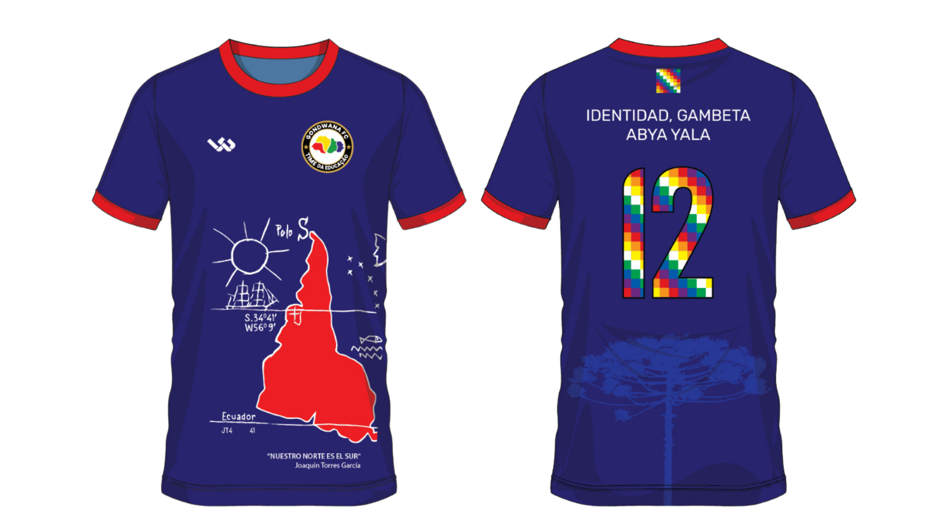 Camisa Abya Yala do Gondwana FC, frente e costas